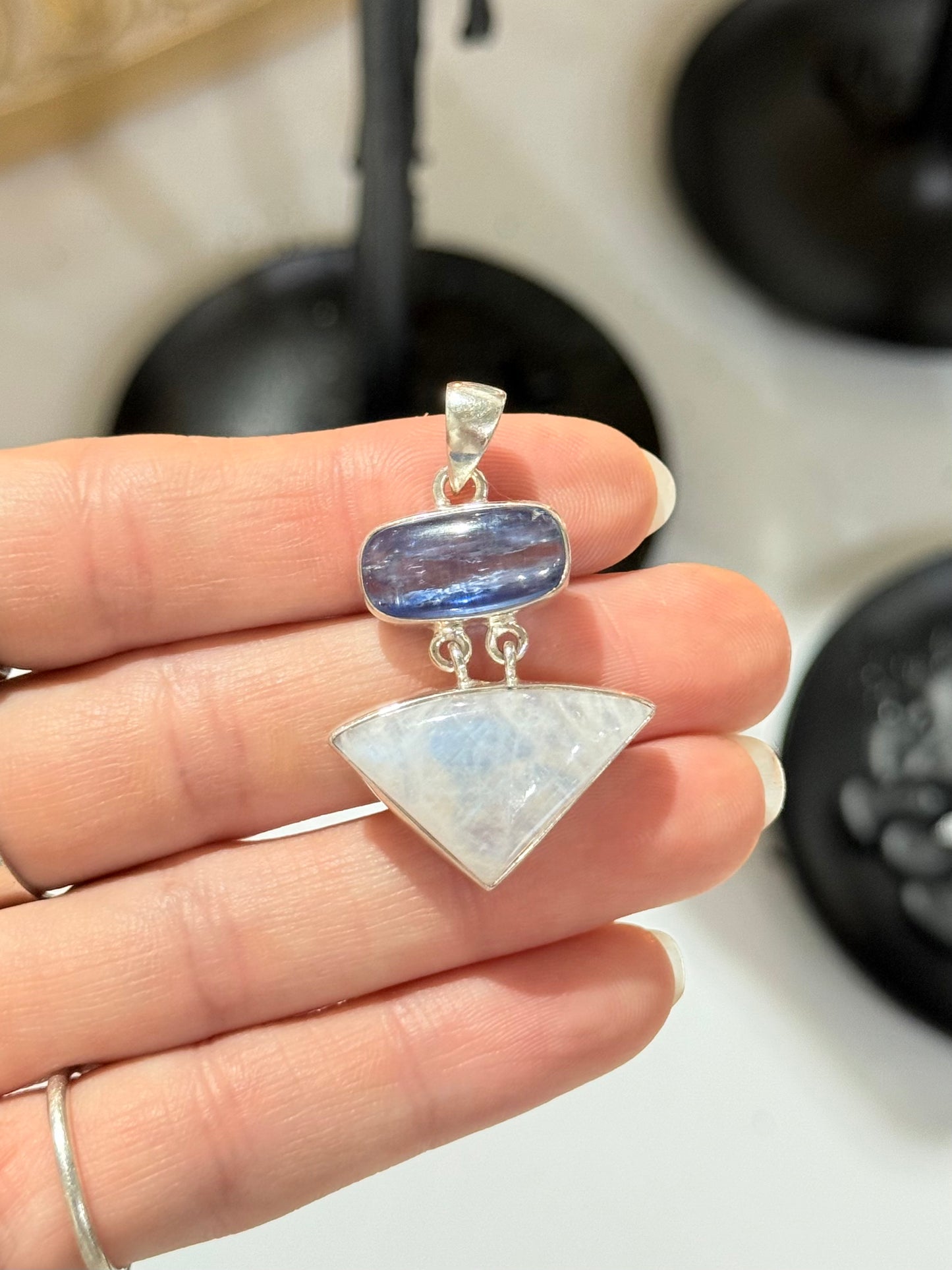 Rainbow Moonstone and Kyanite Pendant ( Silver 925 )