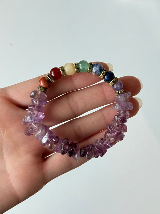 Amethyst Chip 7 Chakra Bracelet | Pulsera Chip de Amatista 7 Chakras
