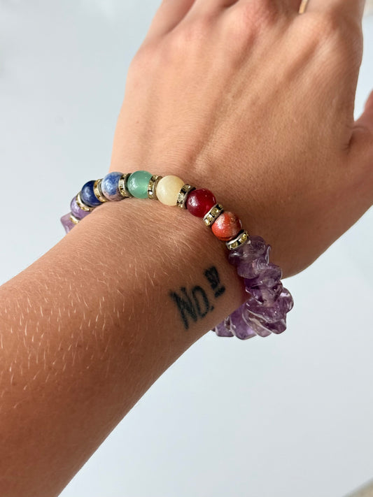 Amethyst Chip 7 Chakra Bracelet | Pulsera Chip de Amatista 7 Chakras