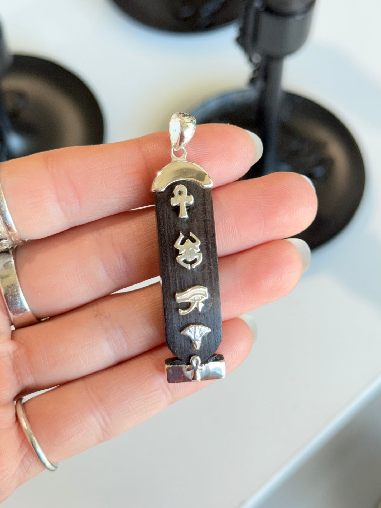 Ebano Wood Cabochon 4 elements Isis on the Back