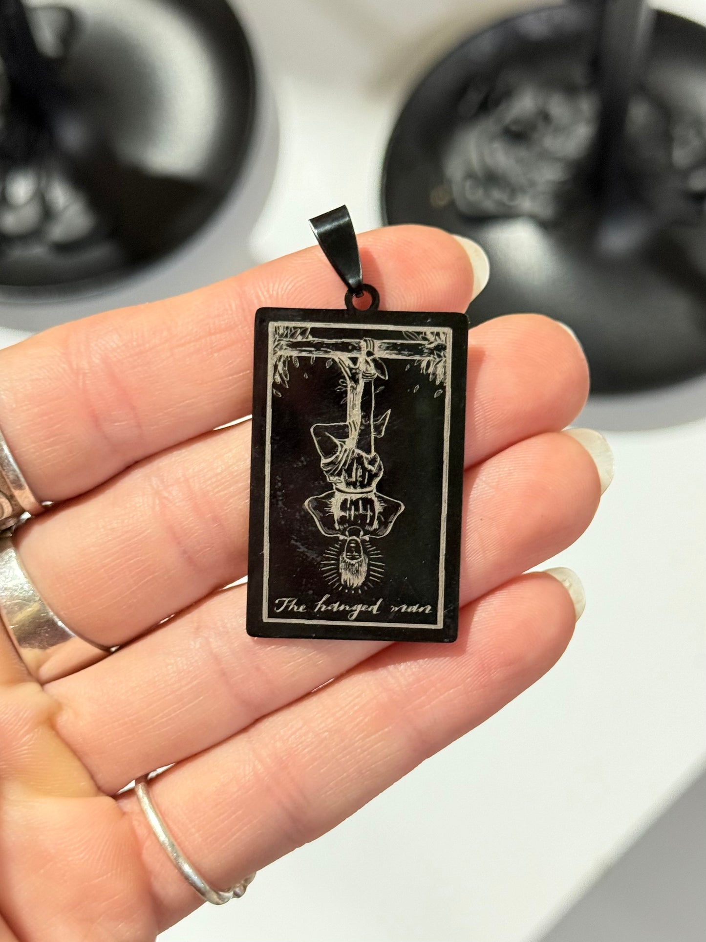 The Hanged Man Tarot Pendant – Black Stainless Steel