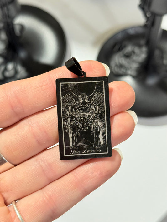 The Lovers Tarot Pendant – Black Stainless Steel