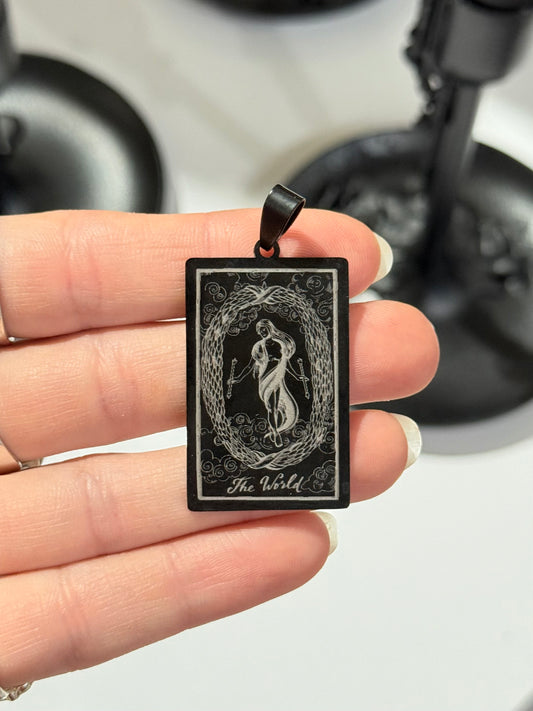 The World Tarot Pendant – Black Stainless Steel