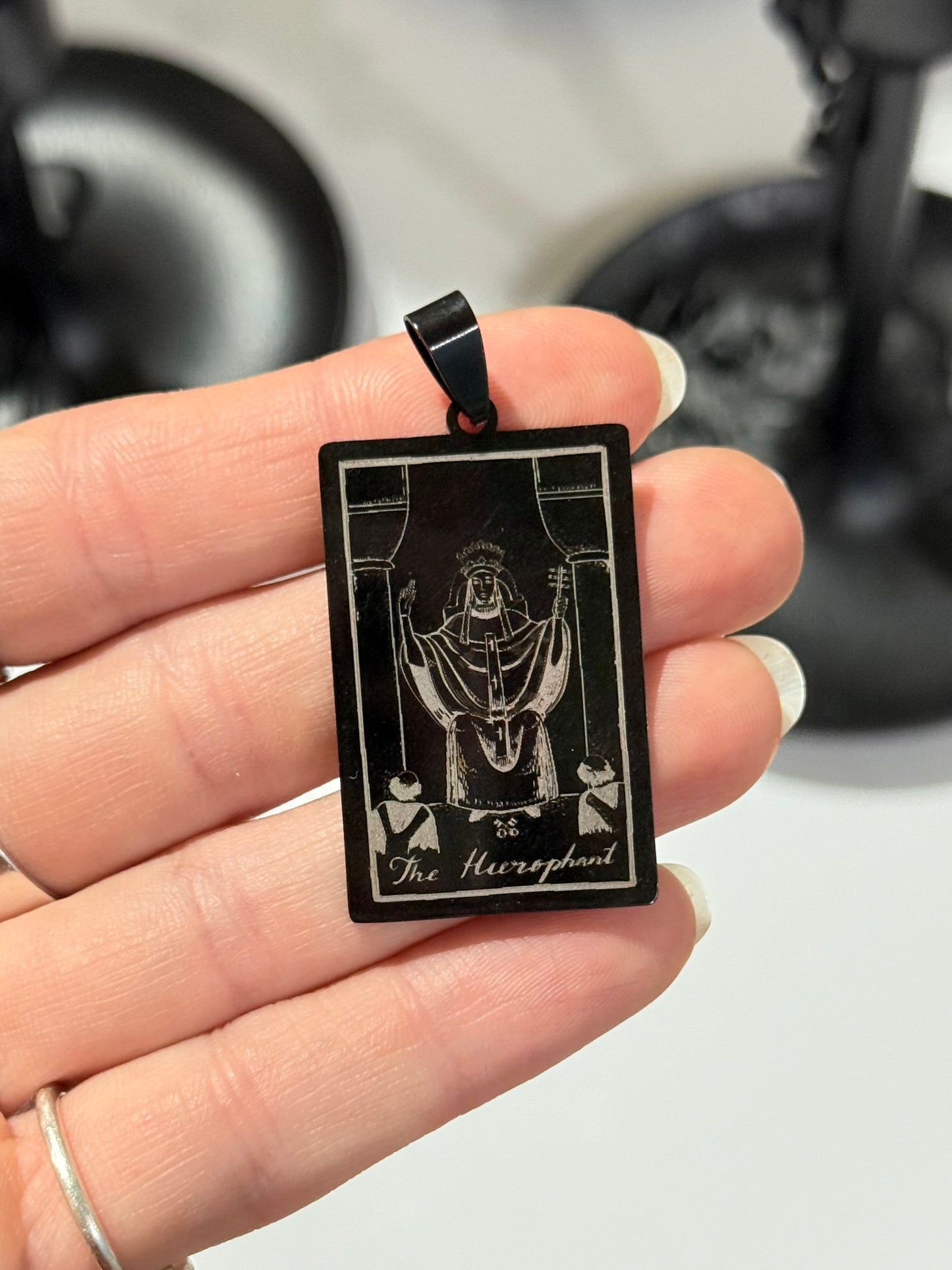 The Hierophant Tarot Pendant – Black Stainless Steel
