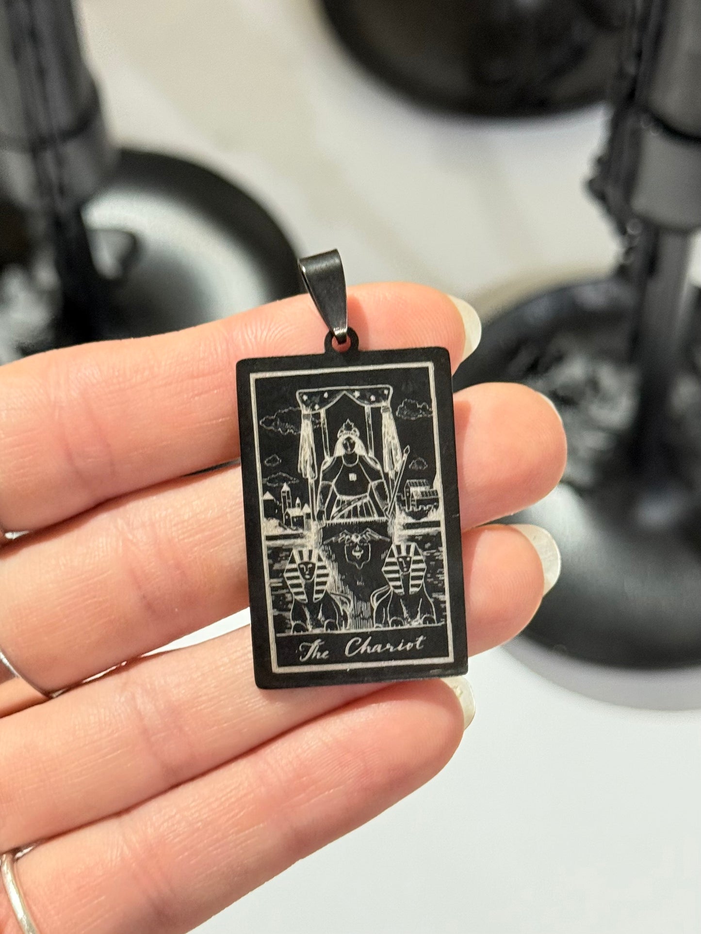 The Chariot Tarot Pendant – Black Stainless Steel