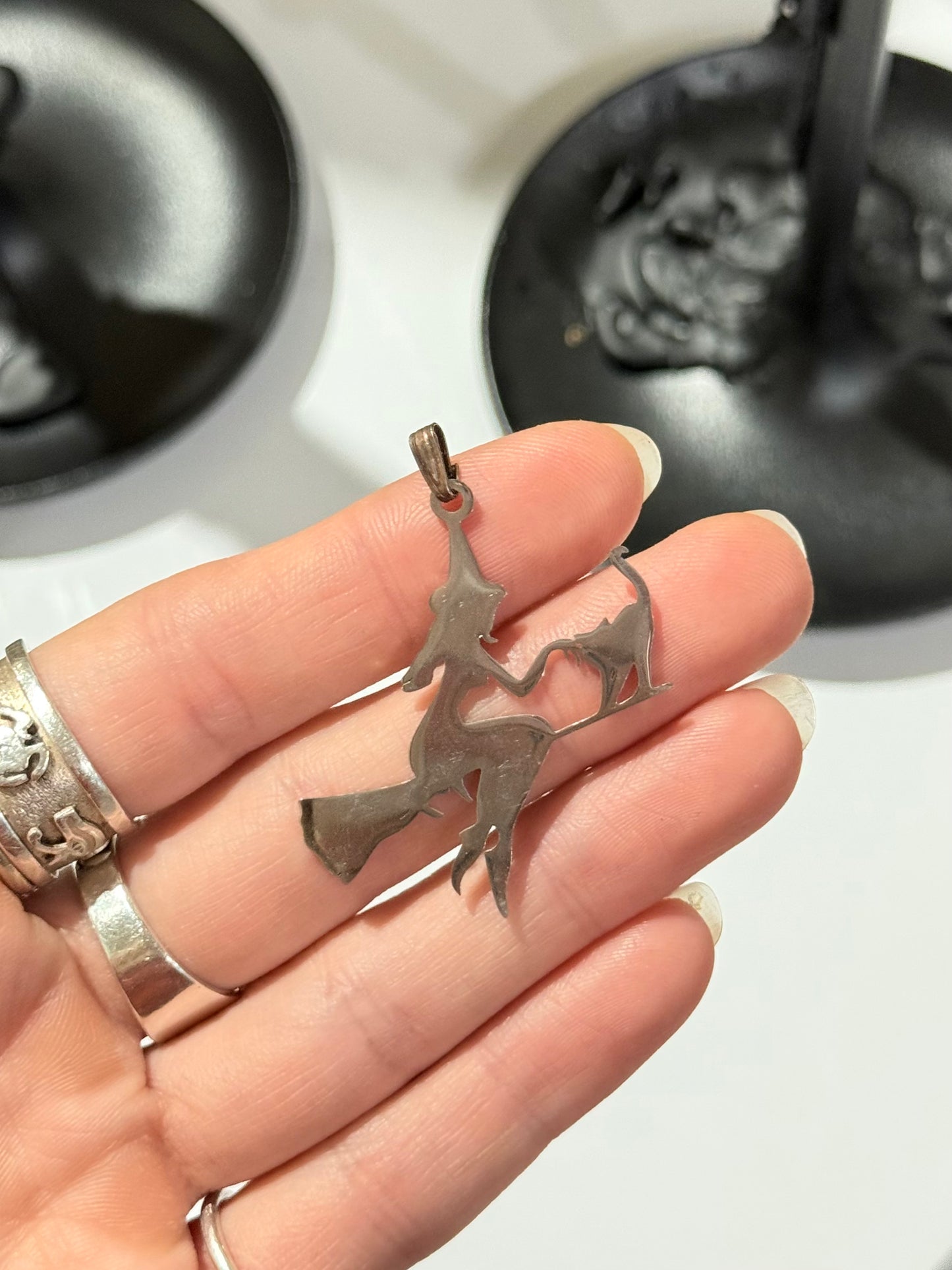 Flying Witch Silhouette Pendant – Stainless Steel