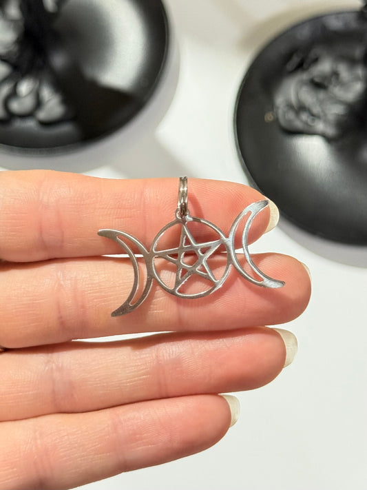 Triple Moon Pentacle Pendant – Stainless Steel