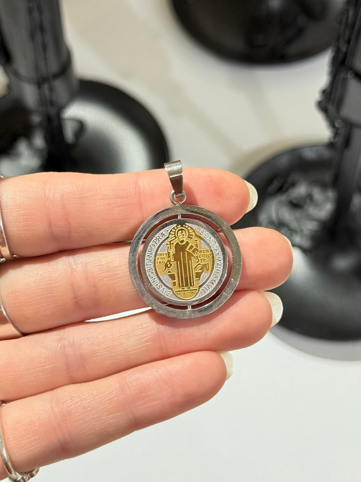 St. Benedict Spinning Medal Pendant – Stainless Steel