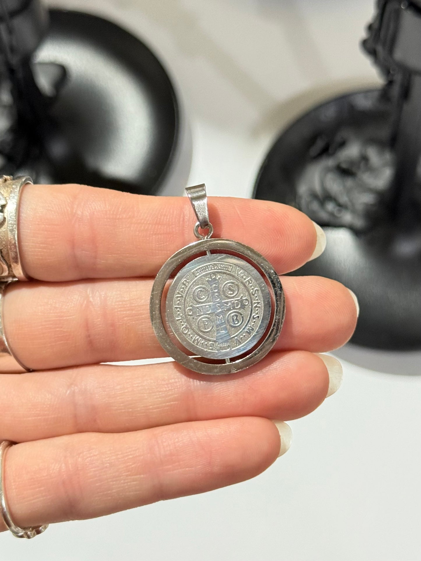 St. Benedict Spinning Medal Pendant – Stainless Steel
