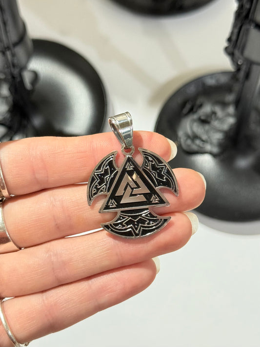 Valknut &amp; Viking Axe Pendant – Stainless Steel