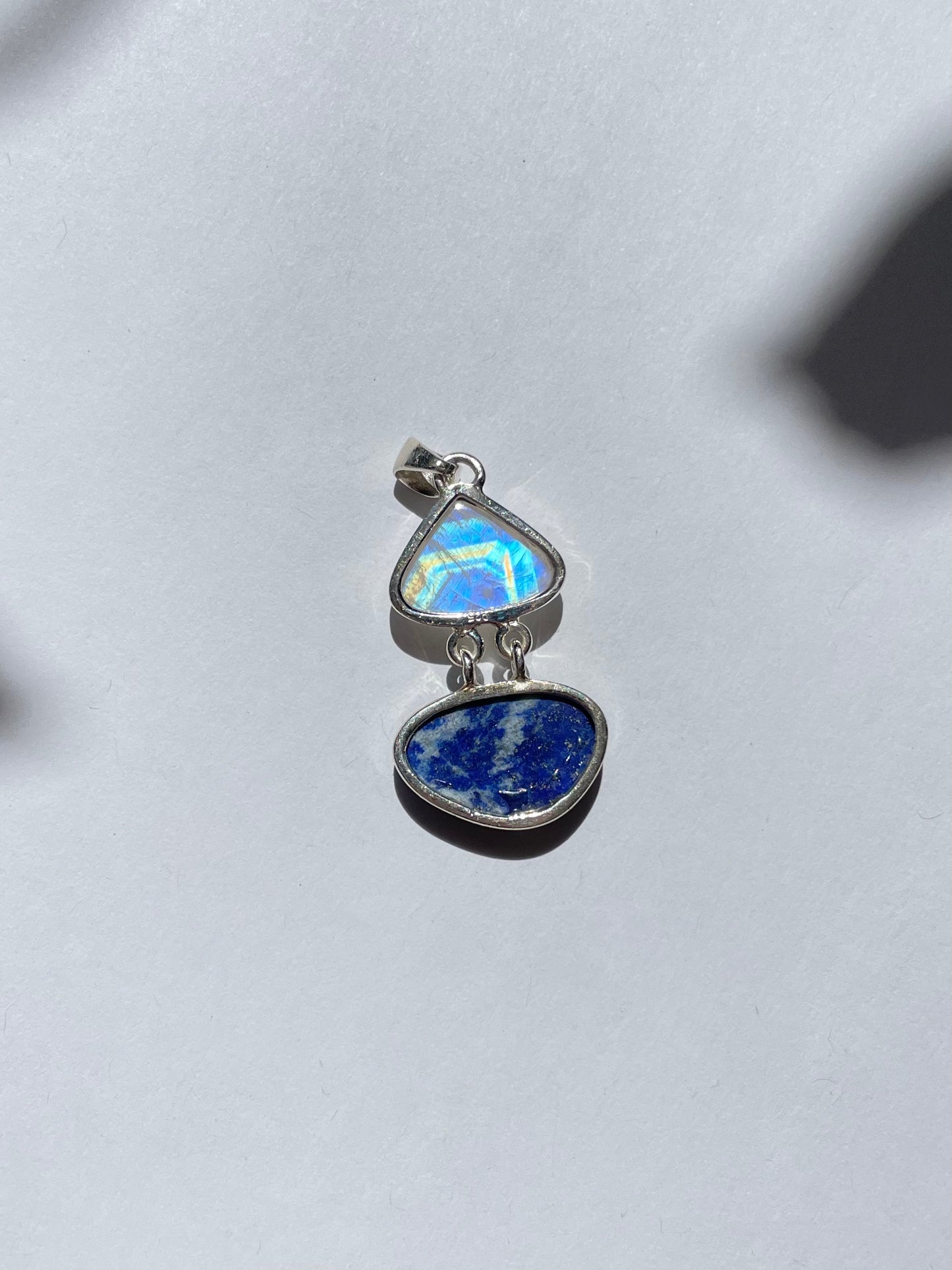 Rainbow Moonstone & Lapis Lazuli Pendant