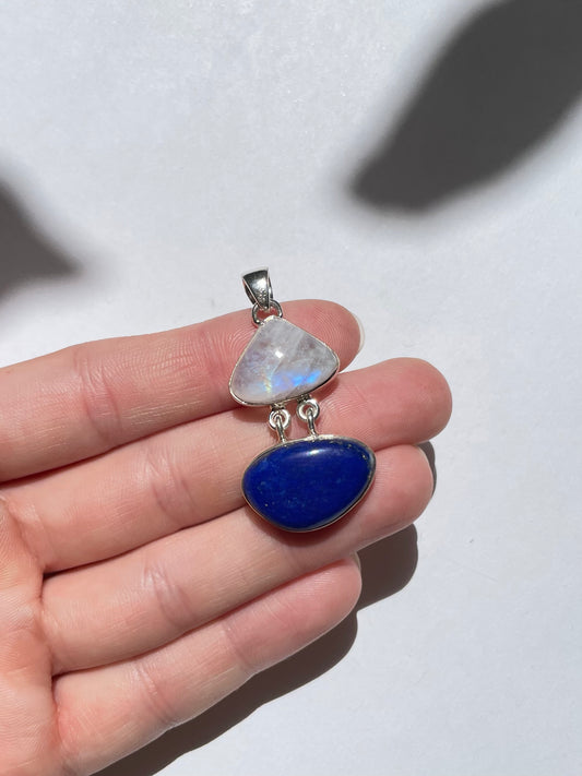 Rainbow Moonstone & Lapis Lazuli Pendant
