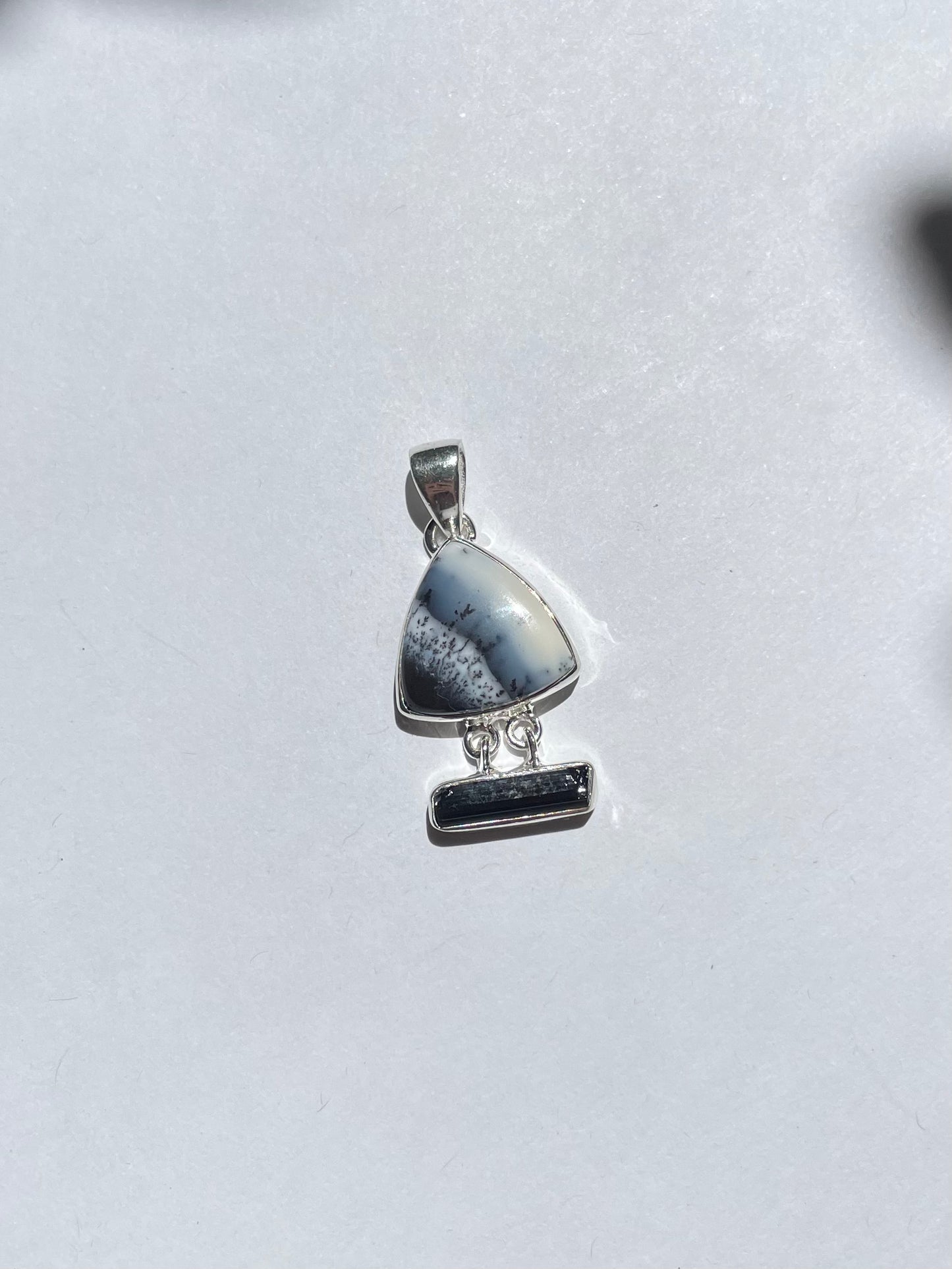 Dendritic Agate & Black Tourmaline Pendant