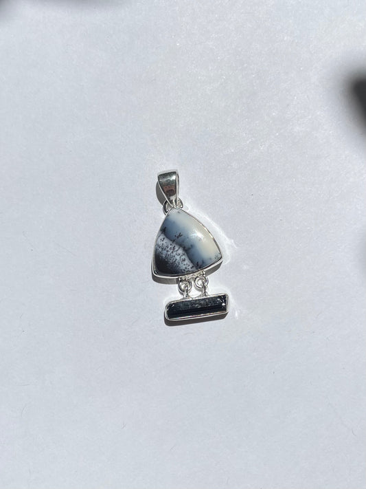 Dendritic Agate & Black Tourmaline Pendant