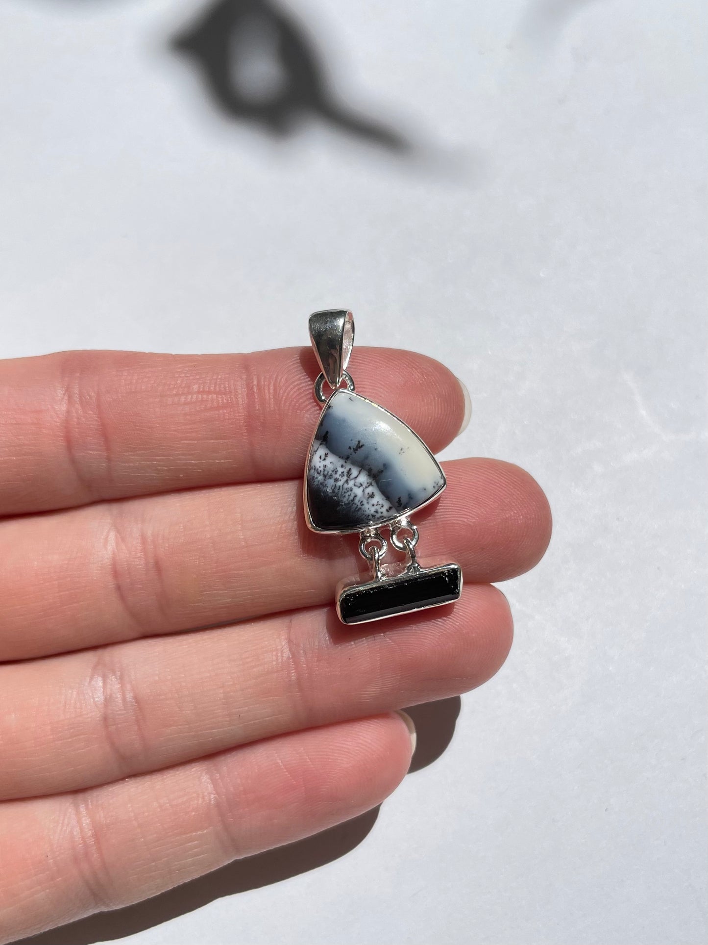 Dendritic Agate & Black Tourmaline Pendant