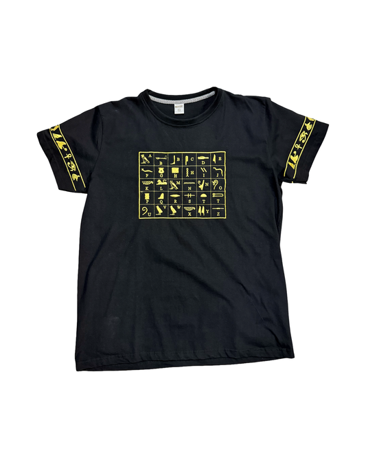 Egyptian Alphabet Black T-Shirt 100% Egyptian Cotton ( Large )