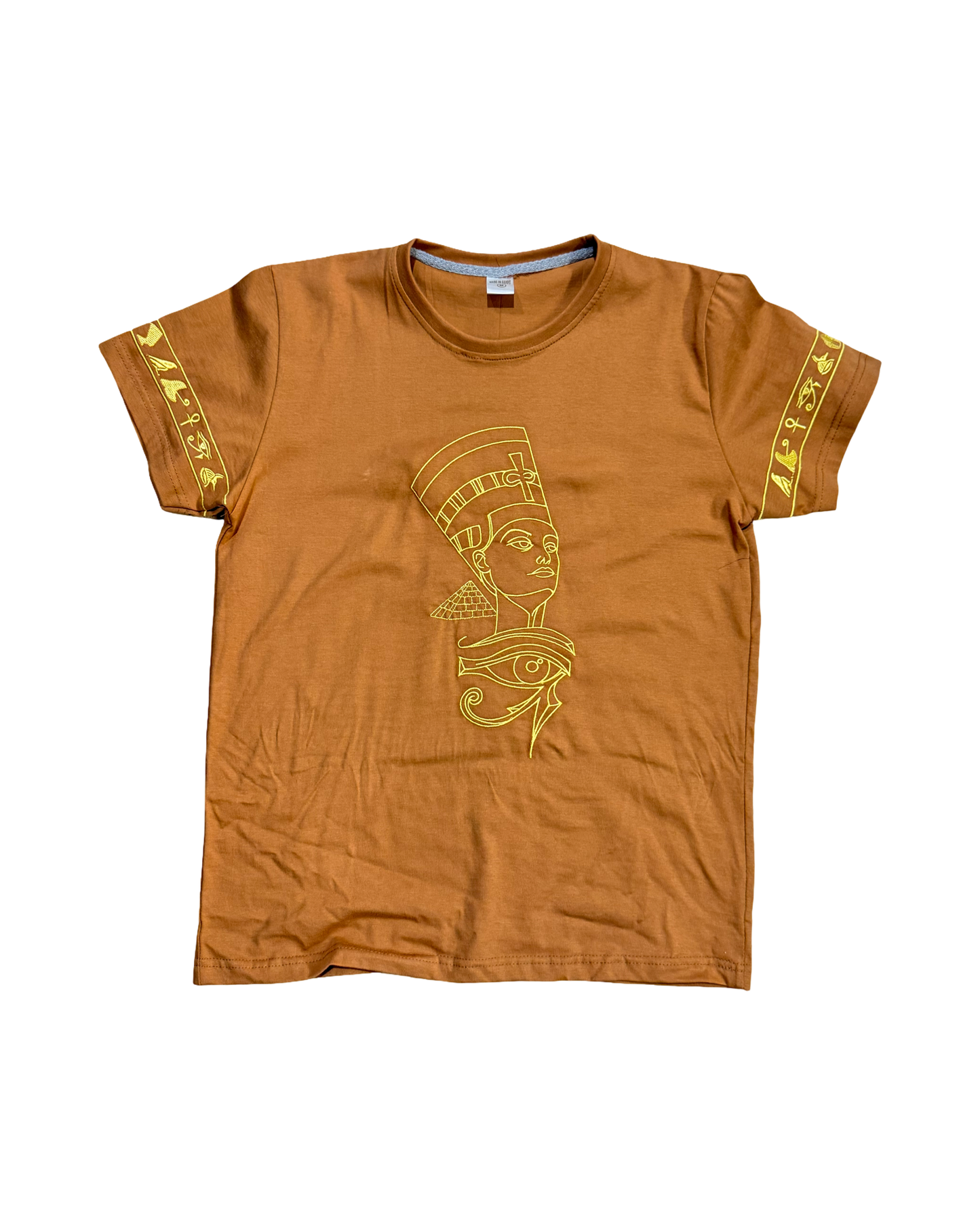 Nefertiti & Ojo de Horus Camel Color T-Shirt 100% Egyptian Cotton ( Medium )