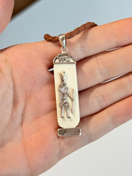 Ivory Cartouche with the 4 Elements and Anubis on the Back ( Silver 925 )