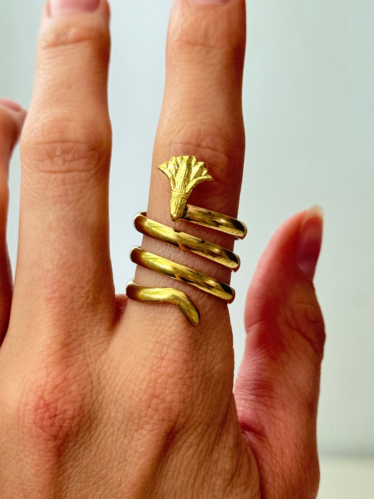 Lotus Swirl Adjustable Brass Ring – Best Fits Size 8 and Can Be Adjusted Larger