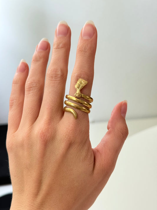 Nefertiti Swirl Adjustable Brass Ring – Best Fits Size 9 and Can Be Adjusted Larger