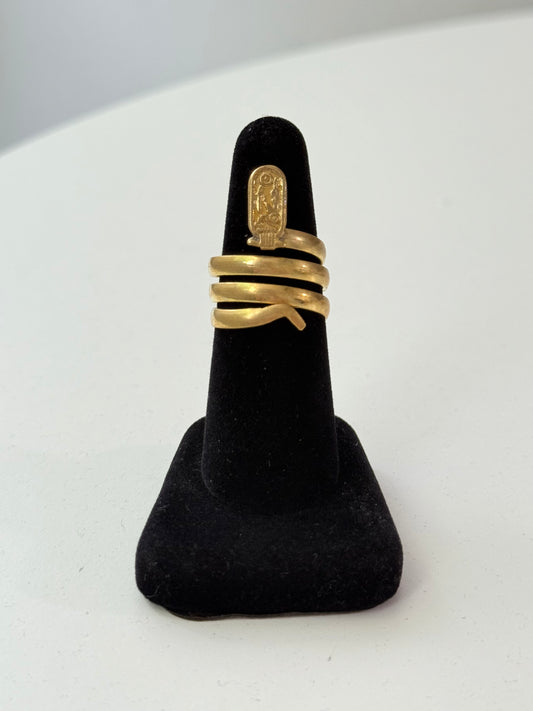 Cartouche Swirl Adjustable Brass Ring – Best Fits Size 8 and Can Be Adjusted Larger