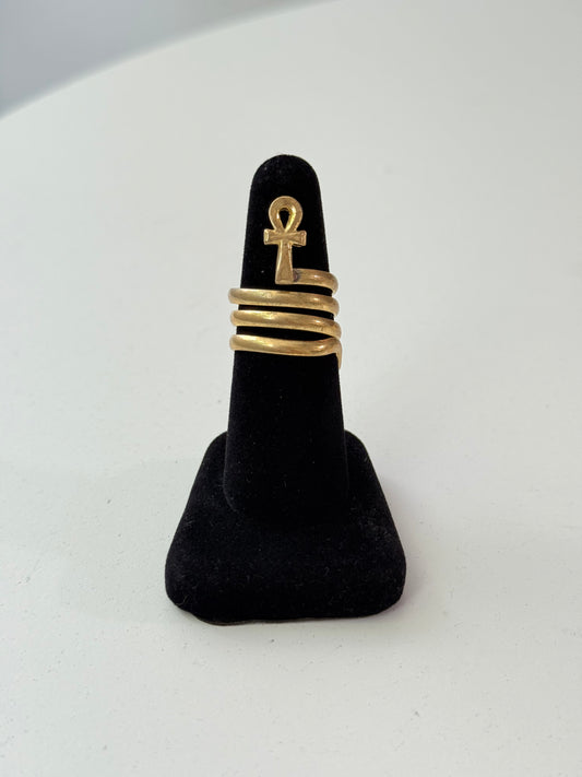 Ankh Swirl Adjustable Brass Ring – Best Fits Size 8 and Can Be Adjusted Larger