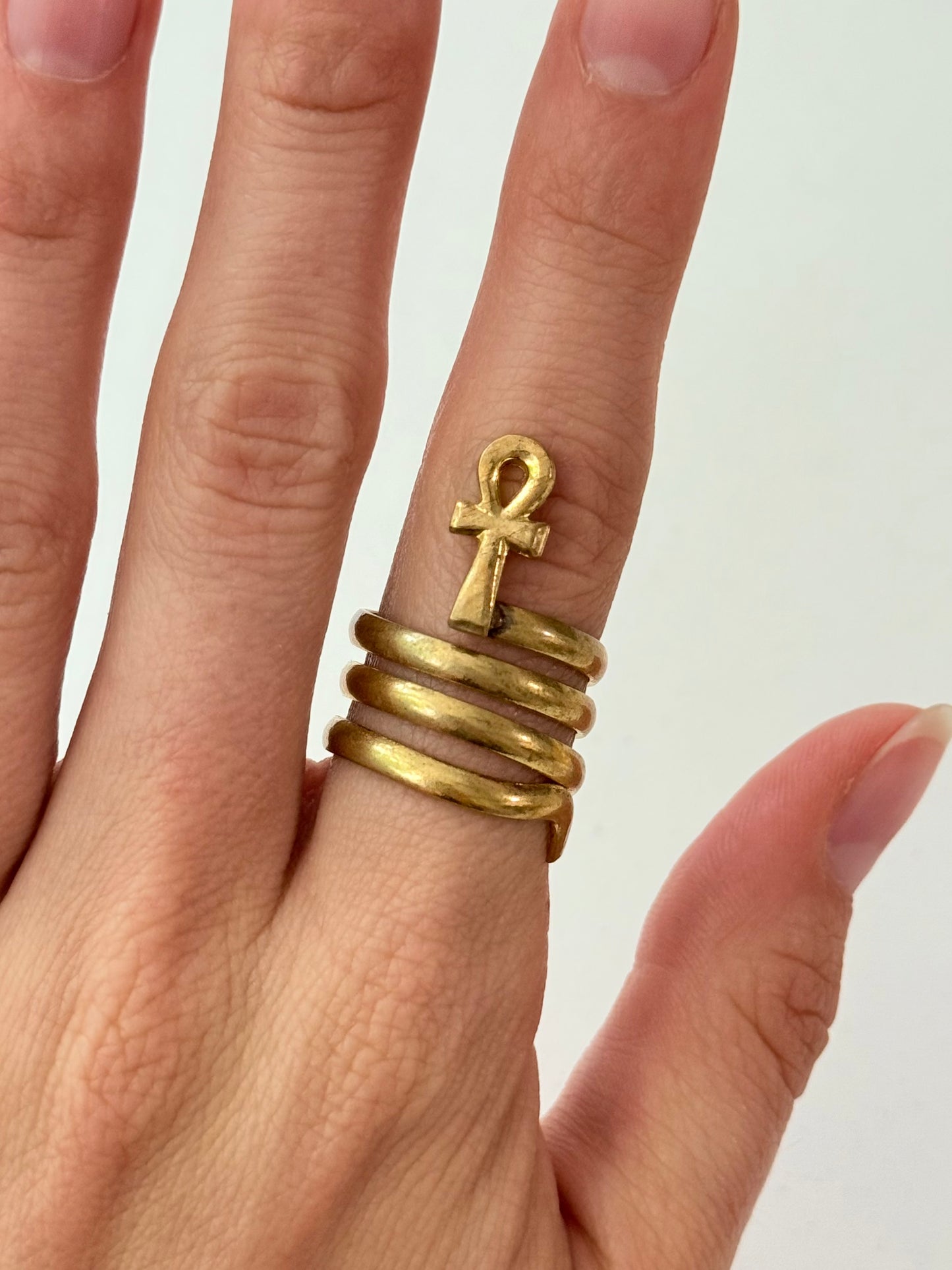 Ankh Swirl Adjustable Brass Ring – Best Fits Size 8 and Can Be Adjusted Larger
