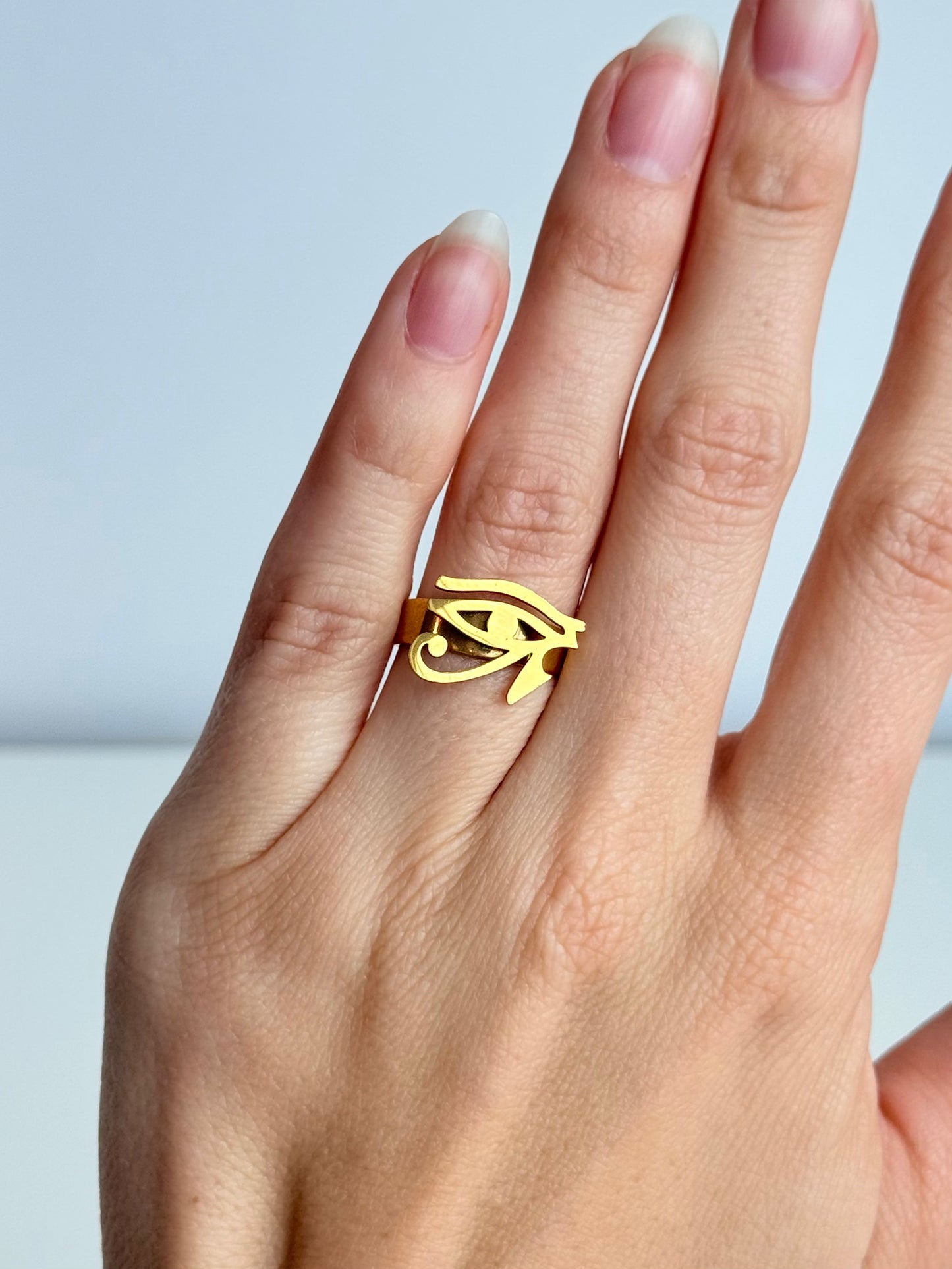 Eye of Horus Adjustable Brass Ring – Best Fits Size 6 and Can Be Adjusted Larger