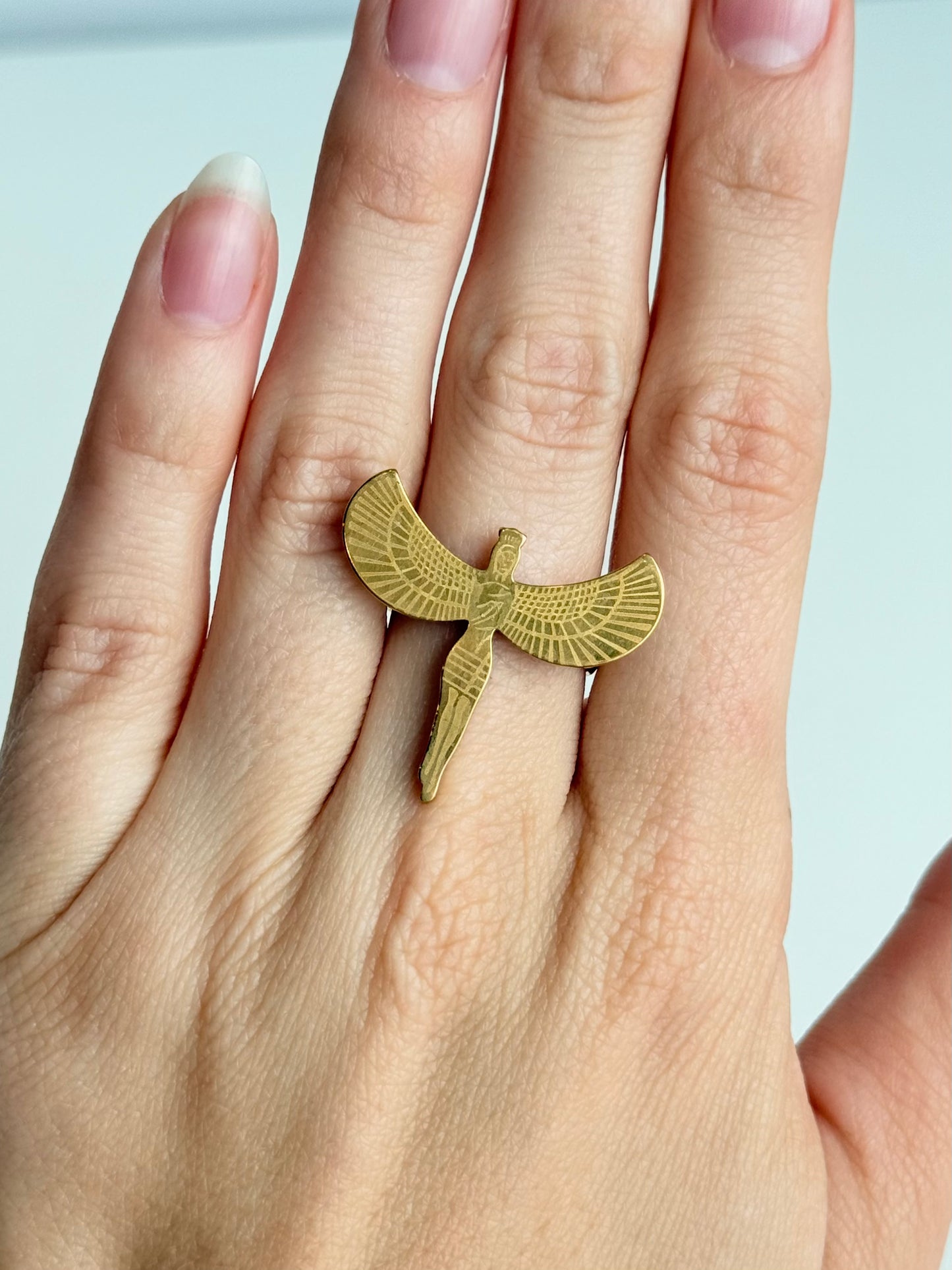 Isis Wing Adjustable Brass Ring – Best Fits Size 7.5 and Can Be Adjusted Larger