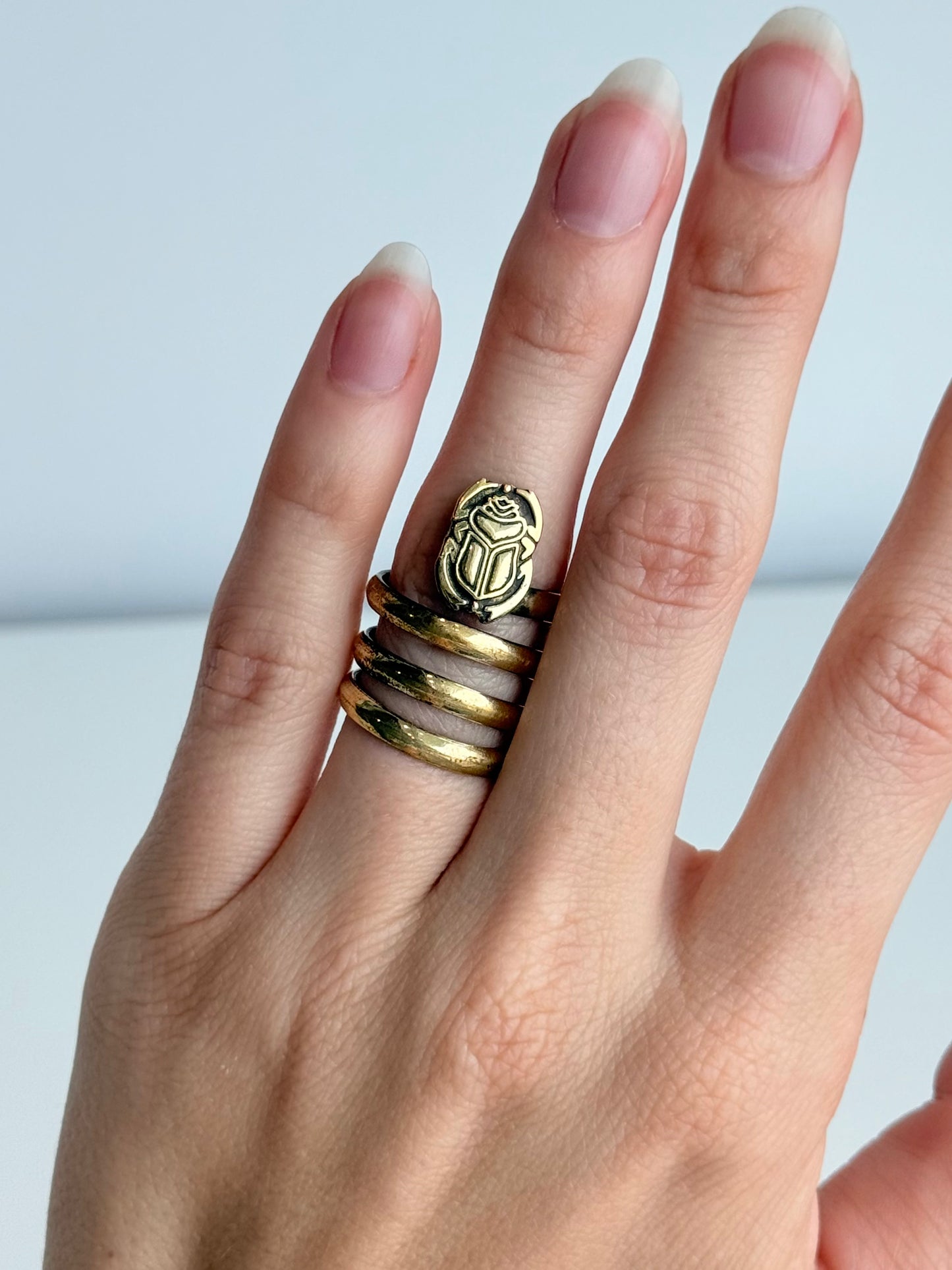 Scarab Swirl Adjustable Brass Ring – Best Fits Size 6 and Can Be Adjusted Larger