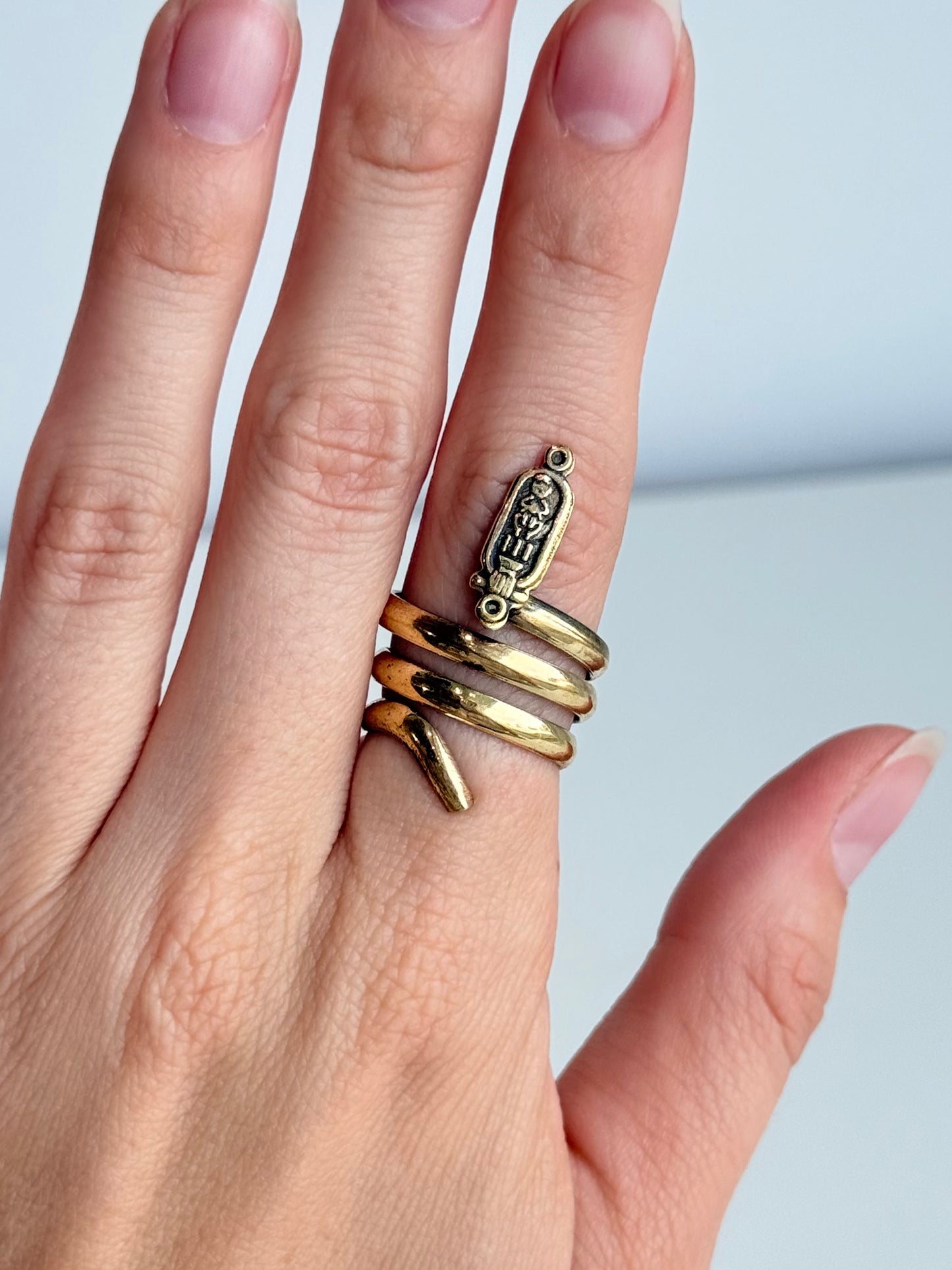 Cartouche Swirl Adjustable Brass Ring – Best Fits Size 7 and Can Be Adjusted Larger