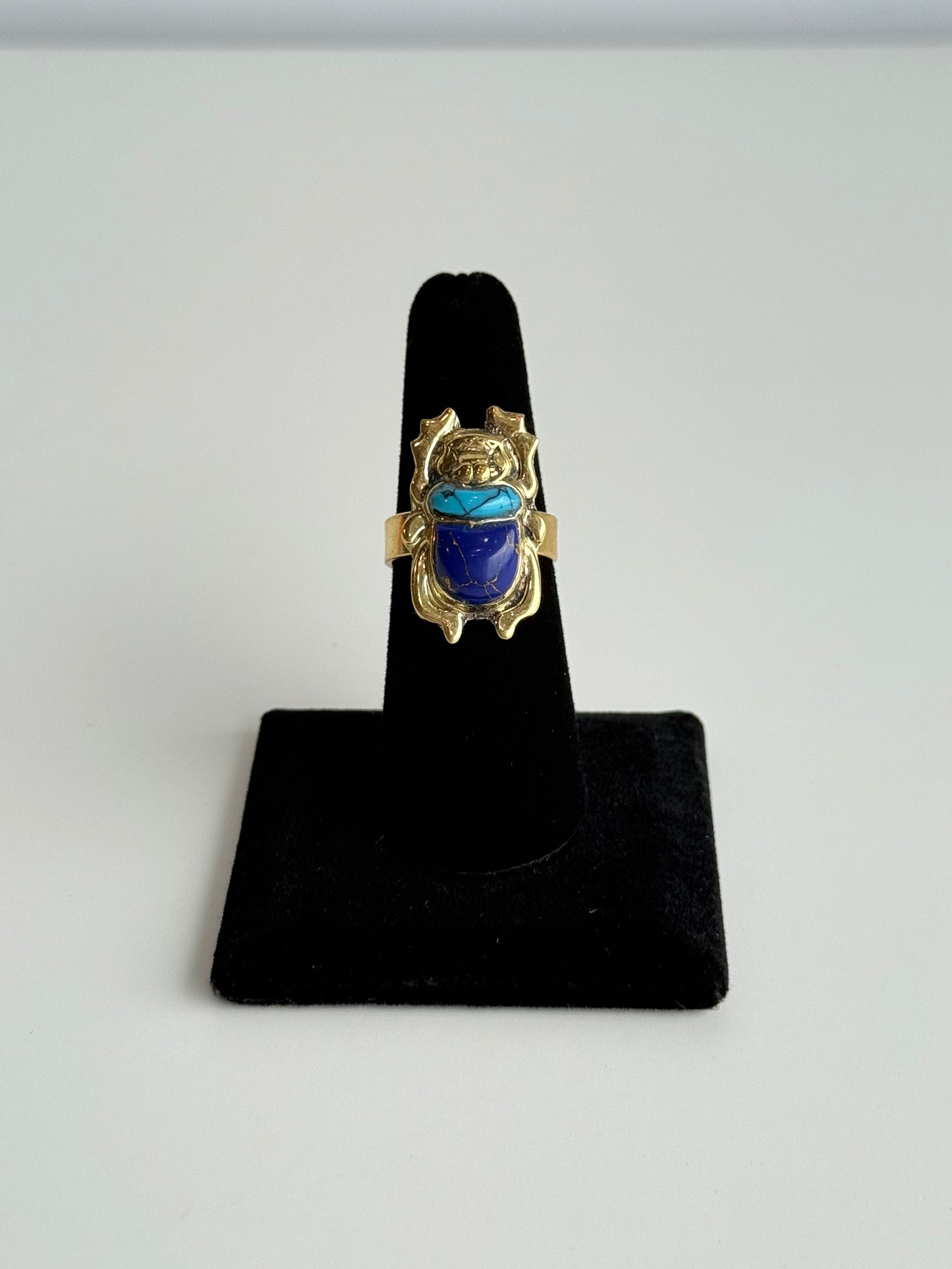 Scarab Crushed Stone Adjustable Brass Ring – Best Fits Size 7 and Can Be Adjusted Larger