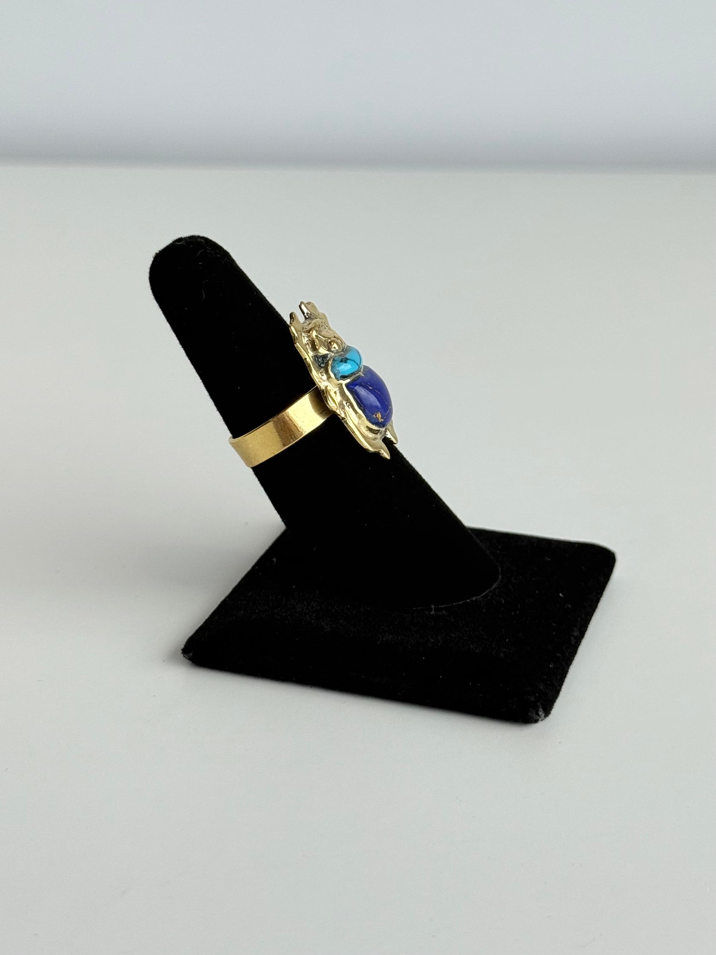 Scarab Crushed Stone Adjustable Brass Ring – Best Fits Size 7 and Can Be Adjusted Larger