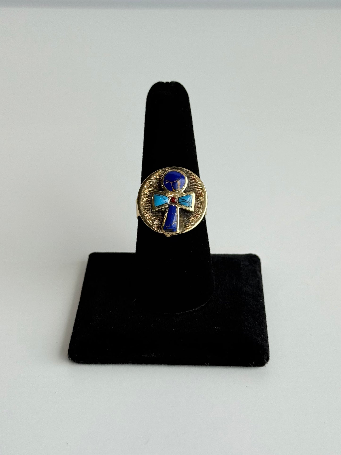 Ankh Stone Inlay Adjustable Brass Ring – Best Fits Size 8 and Can Be Adjusted Larger