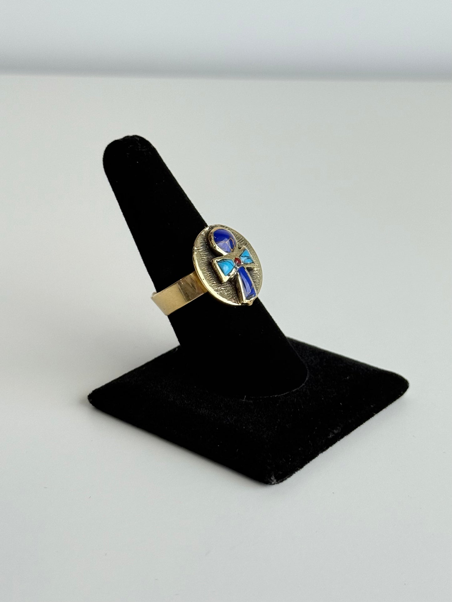 Ankh Stone Inlay Adjustable Brass Ring – Best Fits Size 8 and Can Be Adjusted Larger
