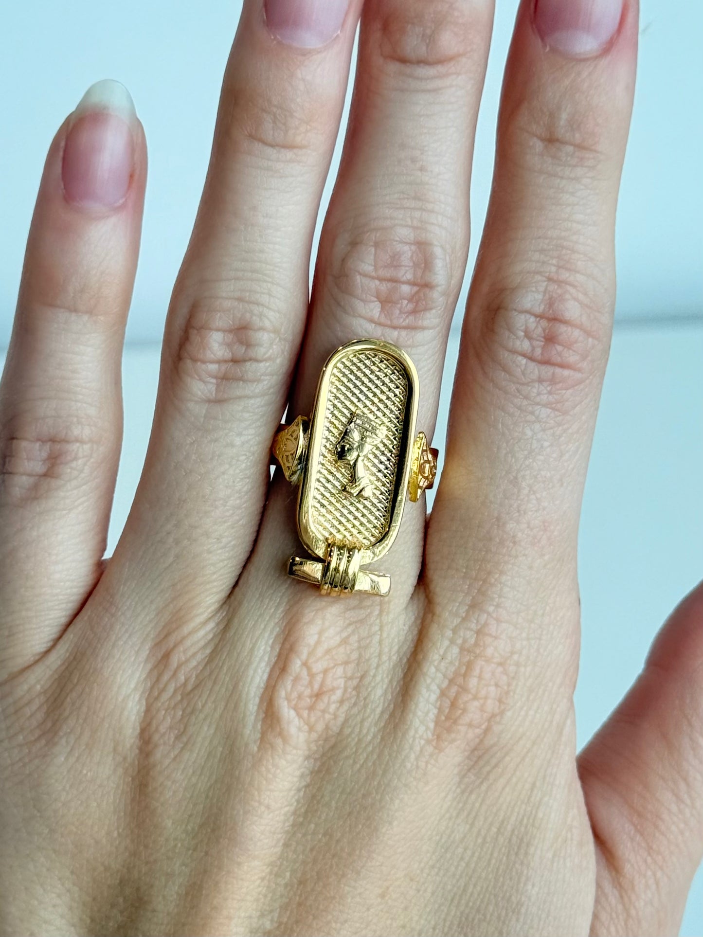 Egyptian Cartouche Adjustable Brass Ring – Best Fits Size 6.5 and Can Be Adjusted Larger