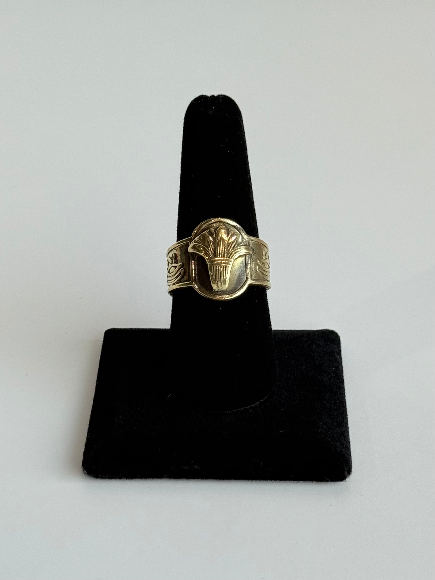 Lotus Adjustable Brass Ring with Eye of Horus Sides – Best Fits Size 8 and Can Be Adjusted Larger