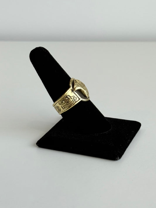 Lotus Adjustable Brass Ring with Eye of Horus Sides – Best Fits Size 8 and Can Be Adjusted Larger