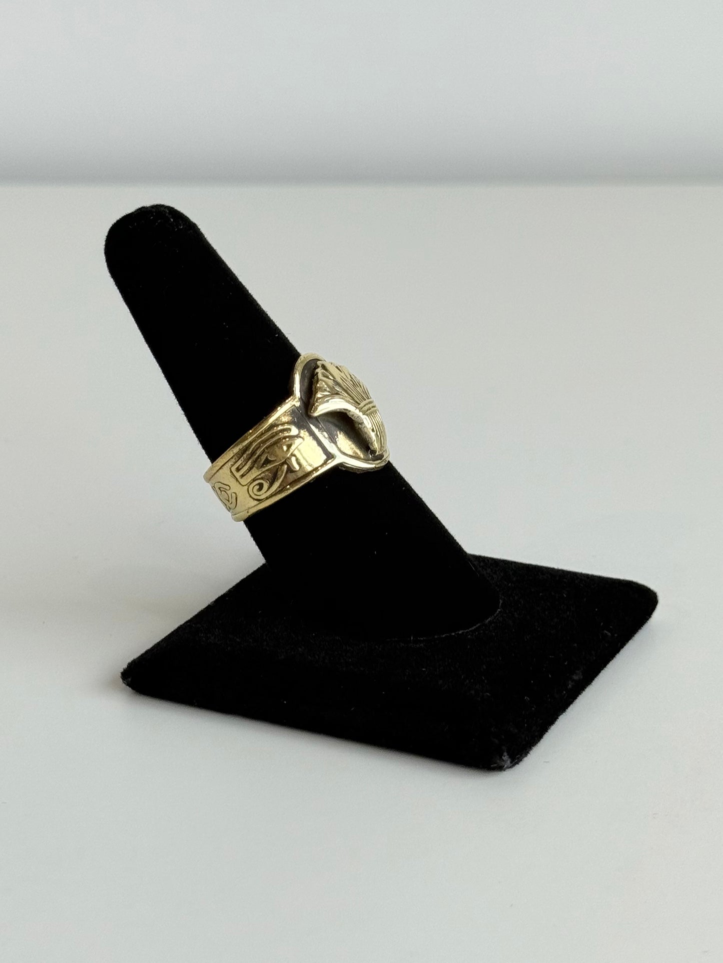 Lotus Adjustable Brass Ring with Eye of Horus Sides – Best Fits Size 8 and Can Be Adjusted Larger