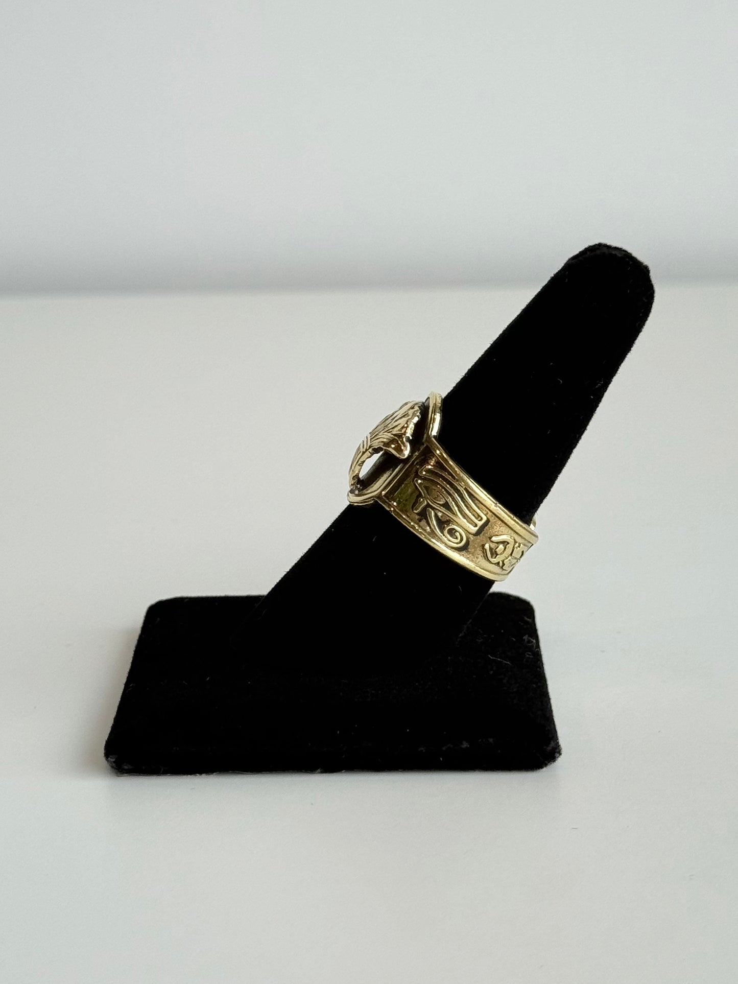 Lotus Adjustable Brass Ring with Eye of Horus Sides – Best Fits Size 8 and Can Be Adjusted Larger