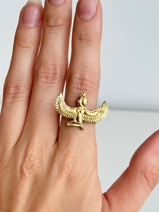 Isis Wing Adjustable Brass Ring – Best Fits Size 8 and Can Be Adjusted Larger