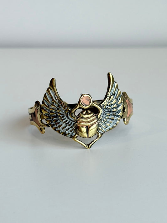 Winged Scarab Bracelet – Pastel Color | Brass