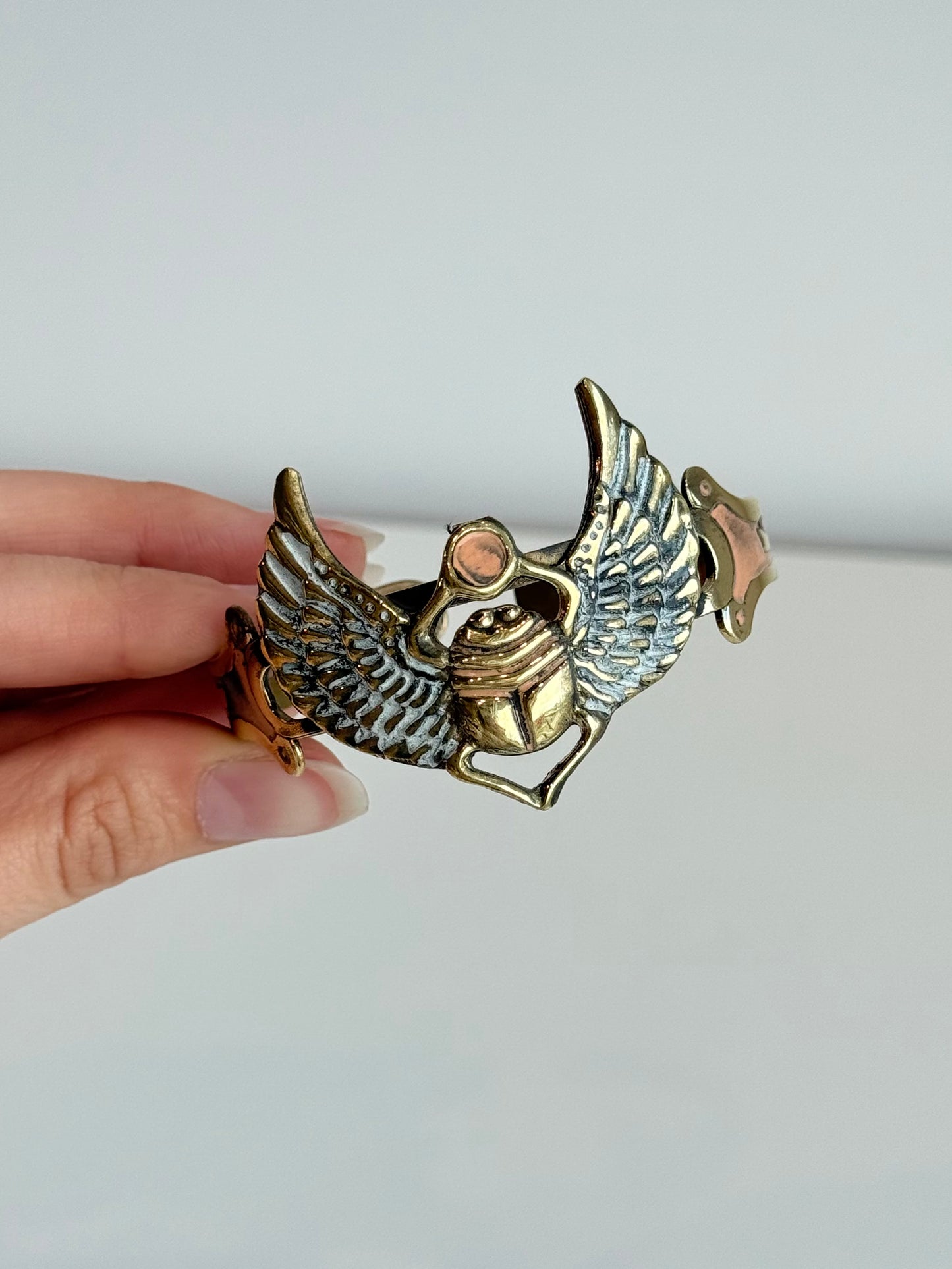 Winged Scarab Bracelet – Pastel Color | Brass