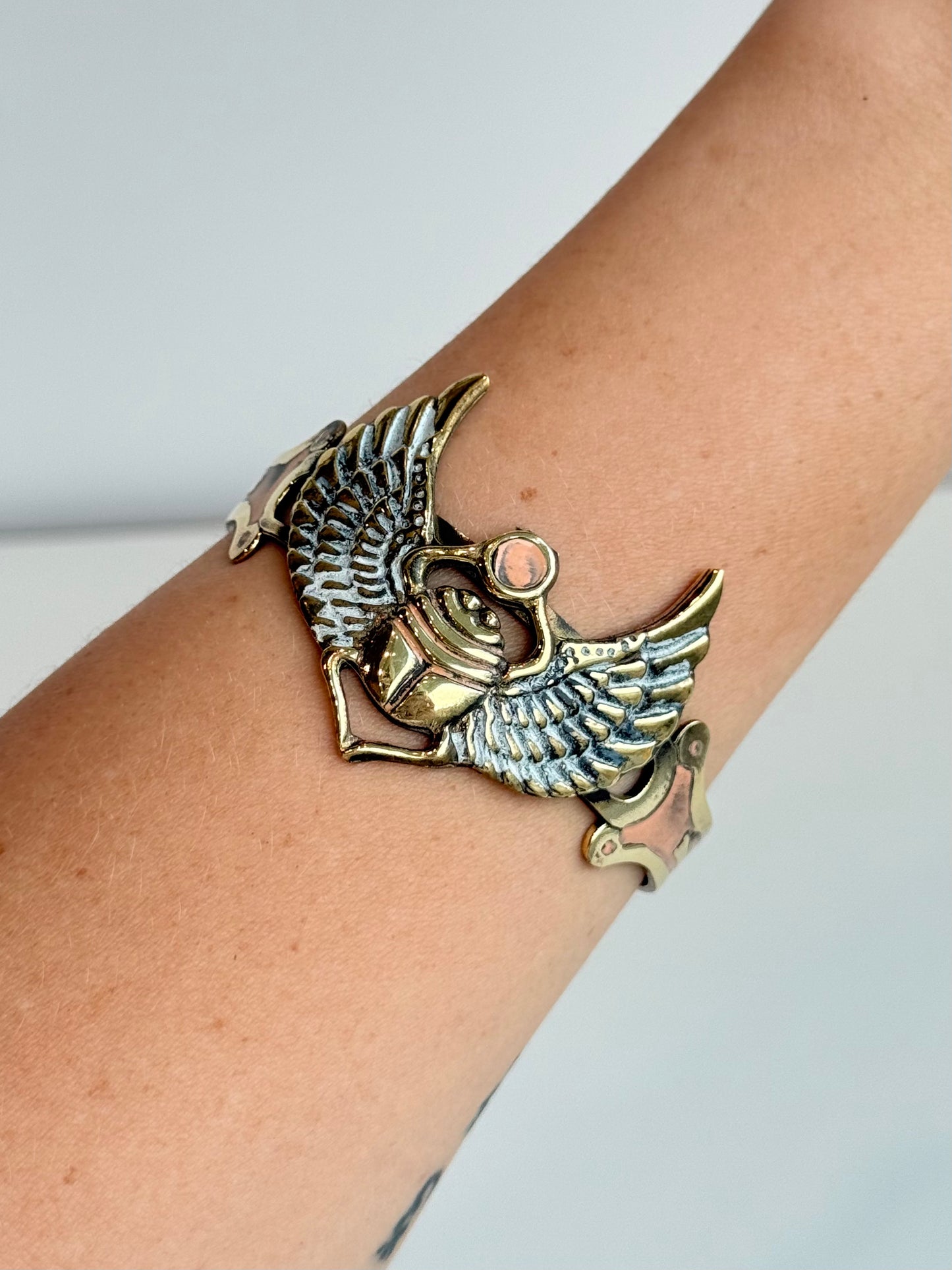 Winged Scarab Bracelet – Pastel Color | Brass