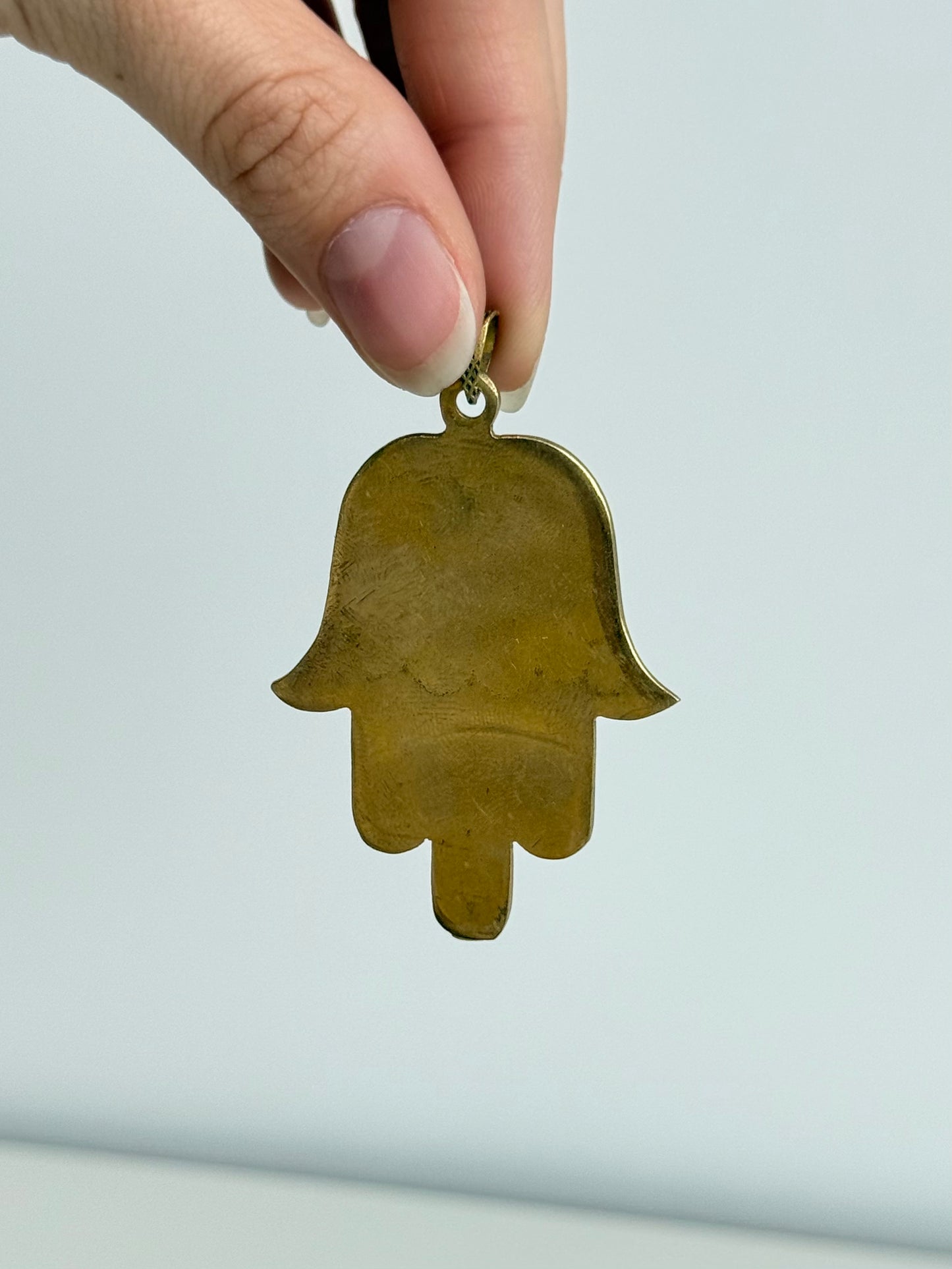 Hamsa Eye Pendant – Green | Brass