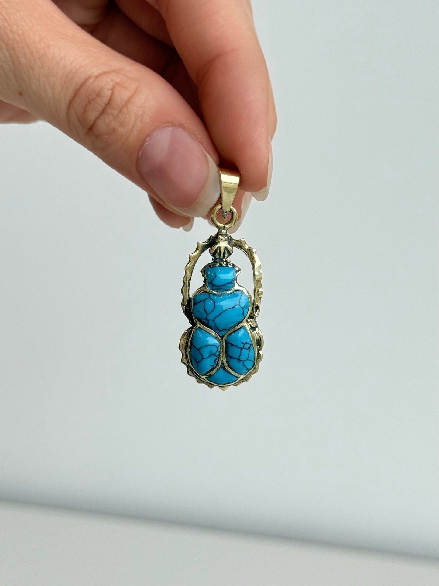 Turquoise Scarab Pendant – Brass