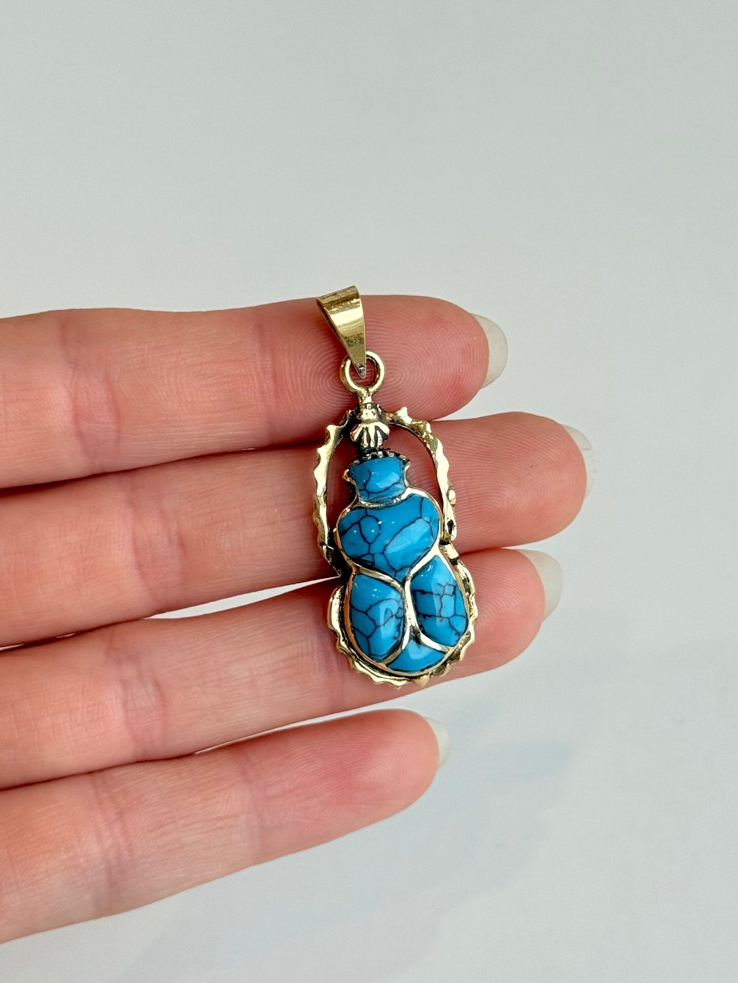 Turquoise Scarab Pendant – Brass