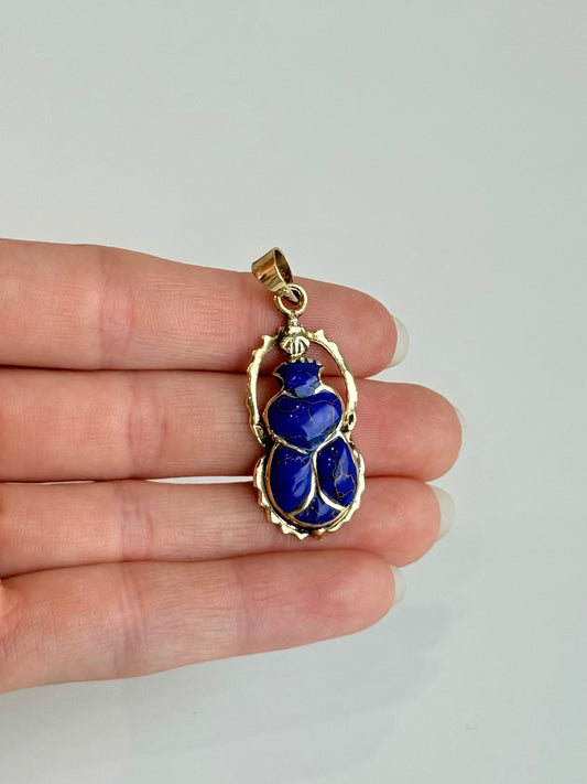 Blue Scarab Pendant – Brass