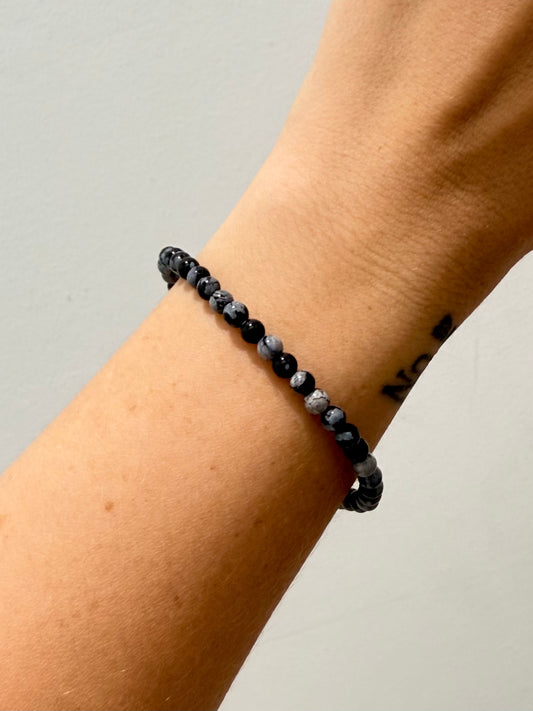 Snow Flake Obsidian 4mm Bracelet