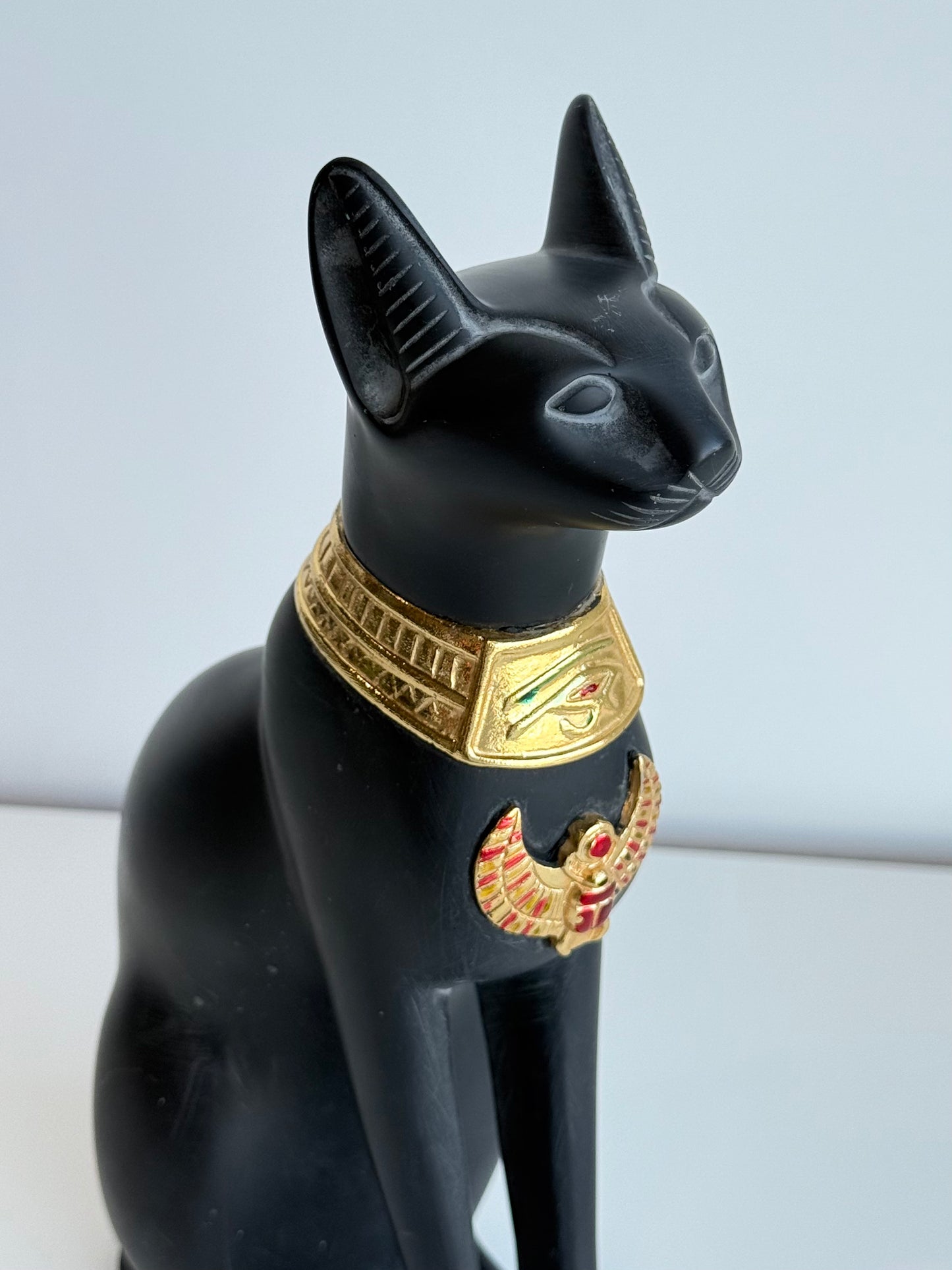 Bastet Statue – Gypsum with Basalt & Gold Tones
